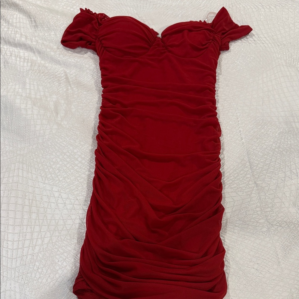 Windsor Ruby Off-Shoulder Mini Dress